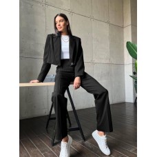 Брючный костюм: укороченный пиджак+штаны со стрелками черный