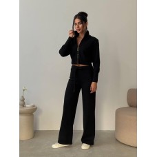 Костюм: кофта на молнии+длинные широкие брюки (ангора вязкая) черный