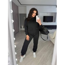 Костюм Кофта на молнии с длинным рукавом на манжете+Брюки высокой посадки черный