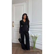 Изящный костюм Пиджак с поясом+брюки (костюмка) черный