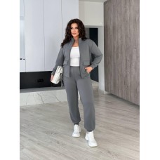 Костюм Кофта на молнии с длинным рукавом на манжете+Брюки высокой посадки графит