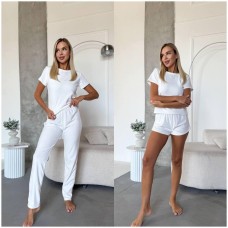 Плюшевая пижамка 3в1 футболка+шорты+штаны белый