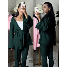 Костюм двойка кардиган с поясом+штаны бутылка