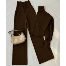 Ангоровый костюм: кофта под горло+прямые штаны шоколад