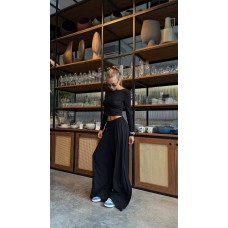 Костюм лонгслив+широкие брюки с высокой посадкой (вискоза) черный
