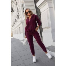 Женский вельветовый костюм: Кофта с капюшоном+брюки с манжетами бордо
