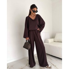 Костюм Ангора (палаццо+кофта с V-образным вырезом)️ шоколад