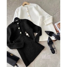 Женский ангоровый костюм: кофта на пуговицах+юбка черный