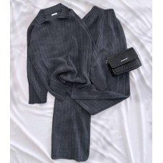 Костюм Ангора в широкий рубчик: Оверсайз кофта+штаны палаццо на высокой посадке графит