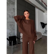 Ангоровый Костюм двойка: брюки клеш на высокой посадке и оверсайз свитер шоколад