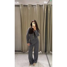 Ангоровый костюм: кофта на пуговицах+прямые штаны графит