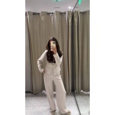 Ангоровый костюм: кофта на пуговицах+прямые штаны светлый беж